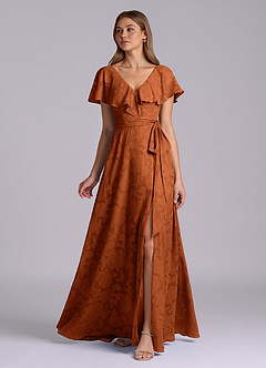 Azazie Lainey Bridesmaid Dresses Burnt Orange A-Line with Pockets Floral Burnout Dress image5