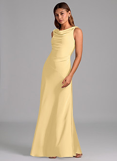 Azazie Nerine Rochii de domnișoară de onoare A-Line Plisată Satin elastic Lungime până la podea Rochie image4