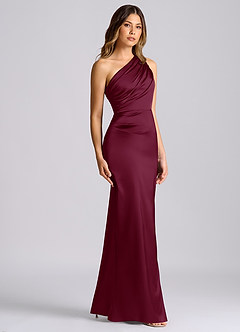 Azazie Akilah Bridesmaid Dresses Mulberry Mermaid One Shoulder Stretch Satin Dress image3