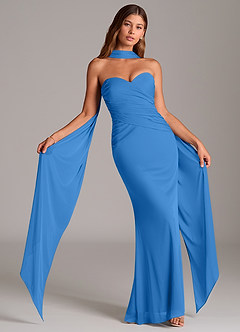 Azazie Katelyn Bridesmaid Dresses Blue Jay Sheath Strapless Mesh Convertible Dress image1