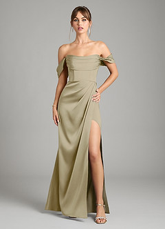 Azazie Johana Vestidos de damas de honor Vestido de Musgo Verde de Satén Elástico de Corte Sirena Convertible con Vestidos sin tirantes image1