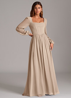 Azazie Maree Bridesmaid Dresses Taupe A-Line Corset Chiffon Dress image3