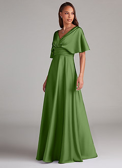 Azazie Pamela Robes de demoiselle d'honneur Robe Trapèze en Satin extensible Plissée Basilic image4