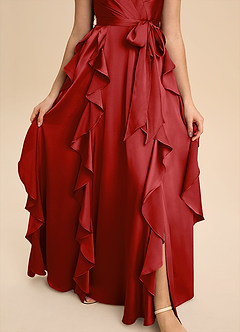 Azazie Peyton Junior Pomegranate A-Line Pleated Stretch Satin Dress image6