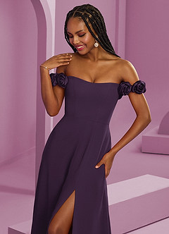 Barbie ♥ Azazie Abiti da Damigella Abito Convertibile A-Line in Chiffon a Spalla Scoperta Prugna image4