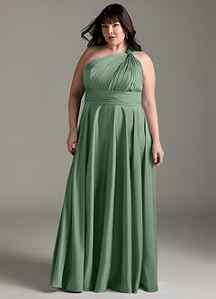 Azazie Charlize Bridesmaid Dresses Matcha A-Line One Shoulder Stretch Satin Dress image13