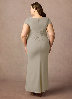 Azazie Tana Kleider für die Brautmutter Meerjungfrau-Linie V-Hals Gefaltet Stretch-Krepp Kleid Taupe image7