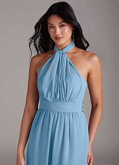 Azazie Lamara Bridesmaid Dresses Steel Blue Off the Shoulder Chiffon Convertible Jumpsuit image2