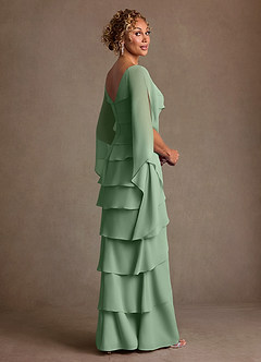 Azazie Arabinda Abiti per la Madre della Sposa Abito Tubino in Chiffon Increspato Matcha image2