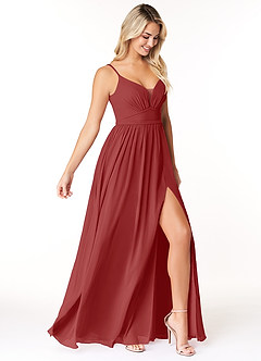 Azazie Rayna Bridesmaid Dresses Rust A-Line V-Neck Pleated Chiffon Dress image4