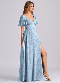 Azazie Kimber 신부 들러리 드레스 A라인 포켓이 있는 플로럴 번아웃 바닥 길이 드레스 image4