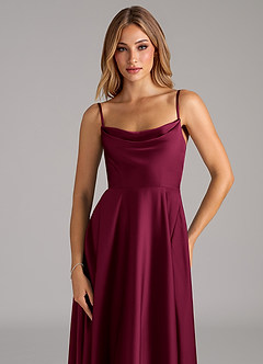 Azazie Elle Bridesmaid Dresses Burgundy A-Line Pleated Stretch Satin Dress image10