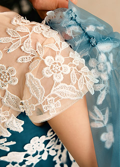 Azazie Dandelion Flower Girl Dresses Ink Blue Ball-Gown Lace Dress image8