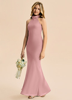Azazie Velli Junior Meerjungfrau-Linie Hoher Kragen Chiffon Kleid Altrosa image4