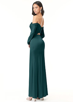 Azazie Hallie Bridesmaid Dresses Pine Sheath Off-The-Shoulder Long Sleeve Stretch Satin Convertible Dress image6