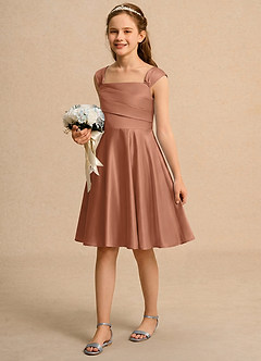 Azazie Budle Girls Formal Flower Girl Dresses Bronzer A-Line Pleated Matte Satin Dress image5