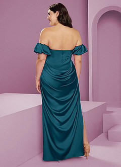 Barbie ♥ Azazie Jurken voor bruidsmeisjes Converteerbaar Jurk van Stretch Satijn met Kolom Off the Shoulder Inkt Blauw image11