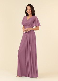 Azazie Emmeline Mother of the Bride Dresses Vintage Mauve A-Line V-Neck Pleated Mesh Dress image3