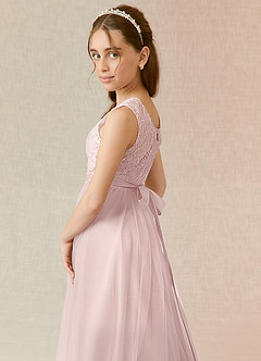 Azazie Georgette Junior Robe Trapèze en Tulle Dentelle Rose Pâle image6