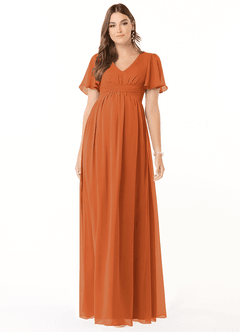 Azazie Verna Maternity Bridesmaid Dresses A-Line V-Neck Ruched Chiffon Floor-Length Dress image1