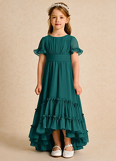 Azazie Kass Flower Girl Dresses Peacock A-Line Pleated Chiffon Dress image4