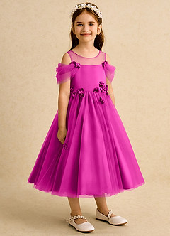Azazie Juni Flower Girl Dresses Fuchsia Ball-Gown Pleated Tulle Dress image8