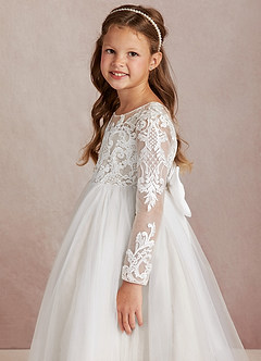 Azazie Elodie vestidos de niña de las flores Vestido de Marfil Escarcha de Encaje de Princesa image6