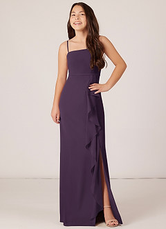 Azazie Kaylee Junior Plum A-Line with Belt Chiffon Dress image4