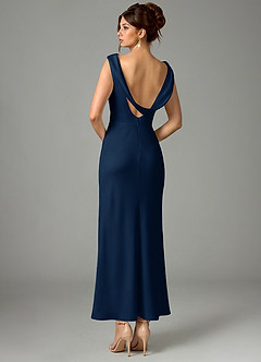 Azazie Kieryn Bridesmaid Dresses Dark Navy Mermaid Pleated Stretch Satin Dress image5