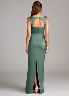 Azazie Flori Bridesmaid Dresses Eucalyptus Sheath Side Slit Stretch Satin Dress image2