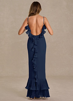 Vionette Navy Ruffle Maxi Dress Ready to Ship | Azazie