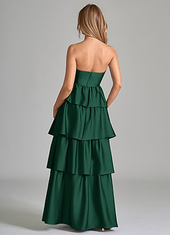 Azazie Faye Bridesmaid Dresses Dark Green A-Line Ruched Stretch Satin Dress image7