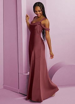 Barbie ♥ Azazie Bridesmaid Dresses Merlot Sheath Pleated Stretch Satin Dress image11