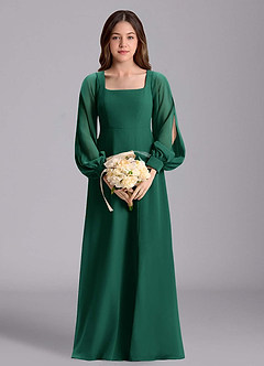 Azazie Bondi Junior Vestido de Esmeralda de Gasa de Corte en A con Blusón image3