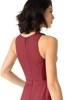 Azazie Lindie Bridesmaid Dresses Pomegranate A-Line Scoop Pleated Chiffon Dress image5