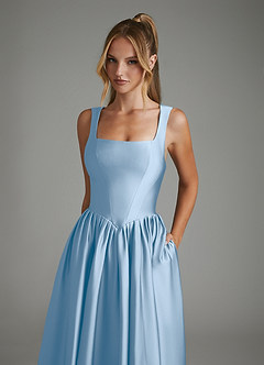 Azazie Nevaeh Bridesmaid Dresses Powder Blue A-Line Corset Stretch Satin Dress image3