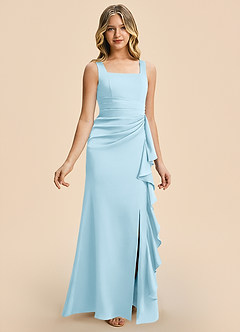 Azazie Adrienne Junior Sky Blue Sheath Pleated Stretch Satin Dress image6