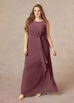 Azazie Marchioness Mother of the Bride Dresses Sangria A-Line Scoop Pleated Chiffon Dress image10