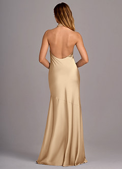 Azazie Lorena Bridesmaid Dresses Champagne Mermaid Pleated Stretch Satin Dress image2