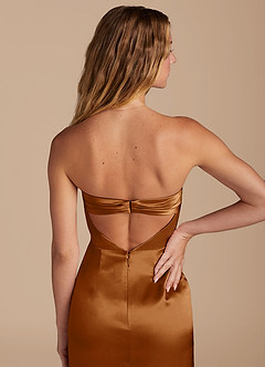 Azazie Leonis Bridesmaid Dresses Copper Mermaid Pleated Metallic Satin Convertible Dress image3