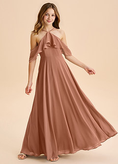Azazie Tessabelle Junior Bronzer A-Line Off the Shoulder Chiffon Dress image4