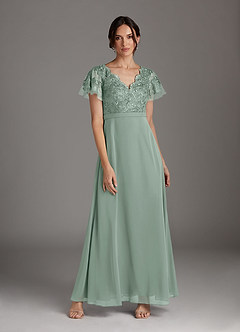 Azazie Singer Final Sale Agave A-Line V-Neck Lace Chiffon Dress image1