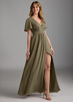 Azazie Zaniah Bridesmaid Dresses Willow Green A-Line Chiffon Dress image3