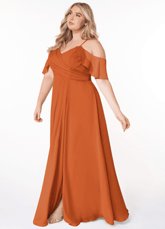 Azazie Dakota Bridesmaid Dresses Cinnamon A-Line V-Neck Pleated Chiffon Dress image9
