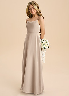 Azazie Shale Junior Robe Trapèze en Mousseline de soie Arc Taupe image6