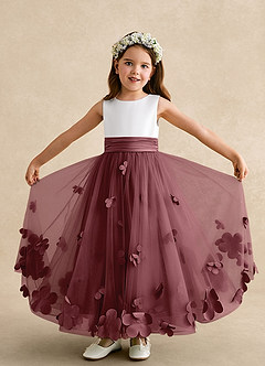 Azazie Vi vestidos de niña de las flores Vestido de Rosa Del Desierto de Tul de Corte En A con Sin mangas image5