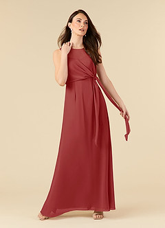 Azazie Marchioness Mother of the Bride Dresses Rust A-Line Scoop Pleated Chiffon Dress image1