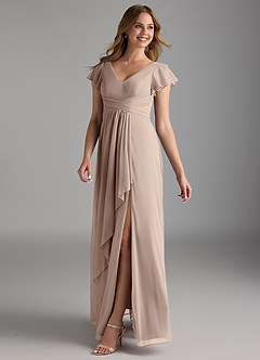 Azazie Omari Final Sale Taupe A-Line Mesh Dress image5