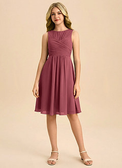 Azazie Skyla Junior A-Line Plisseret Chiffon Mini Junior brudepige Kjole image3