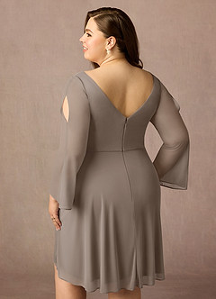 Azazie Teraso Mother of the Bride Dresses Taupe A-Line Pleated Mesh Dress image15